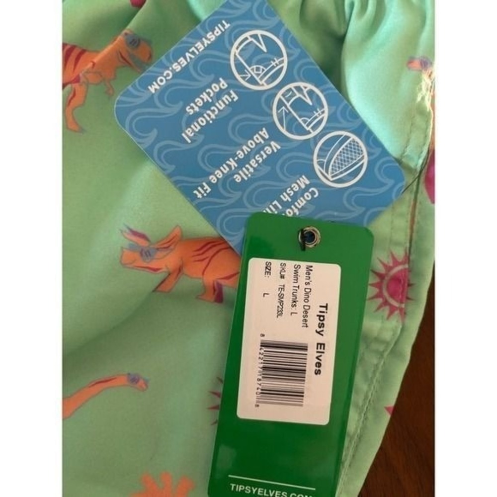 Tipsy Elves Mens Dino Desert Swim Trunks Mint Green Dinosaur‎ Print Size L NEW - Picture 4 of 7